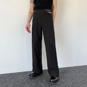 Waist Cutout Straight Wide-leg Trousers