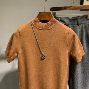 Half Turtleneck Knit Short Sleeve T-Shirt