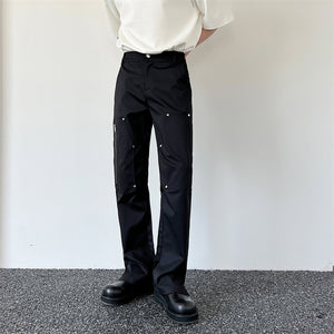 Vintage Rivet Cargo Zipper Casual Trousers