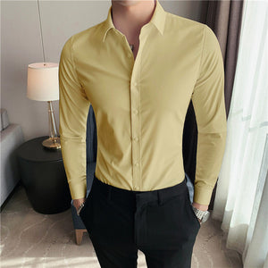 Solid Color Long Sleeve Slim Fit Shirt