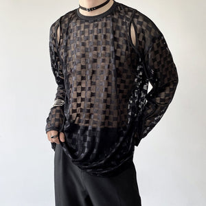 Mesh Jacquard Cutout Translucent T-Shirt