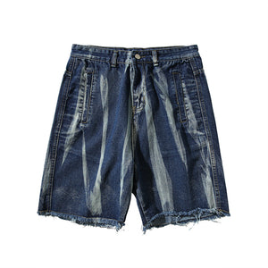 Washed Tie-dye Denim Frayed Shorts