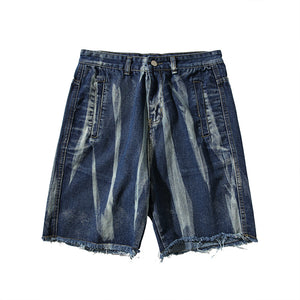 Washed Tie-dye Denim Frayed Shorts