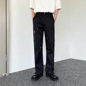 Vintage Rivet Cargo Zipper Casual Trousers