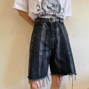 Washed Tie-dye Denim Frayed Shorts