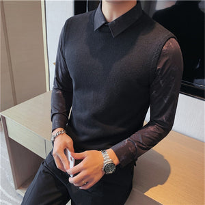 Fake Two Piece Shirt Collar Slim Sweater