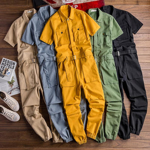 Retro Casual Multi-Pocket Short Sleeve Jumpsuits