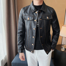 Load image into Gallery viewer, Lapel Cropped Motorcycle PU Leather Jacket
