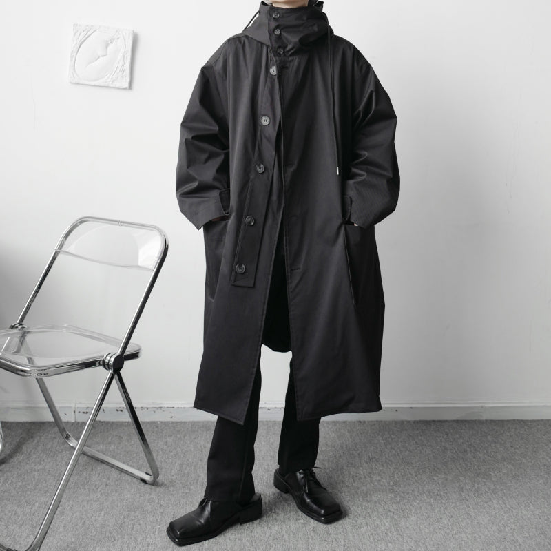 Loose Hooded Single-breasted Trench Coat