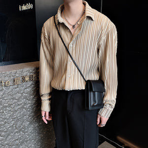 Pleated Lapel Long Sleeve Shirt