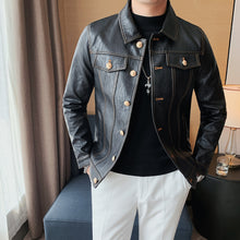 Load image into Gallery viewer, Lapel Cropped Motorcycle PU Leather Jacket
