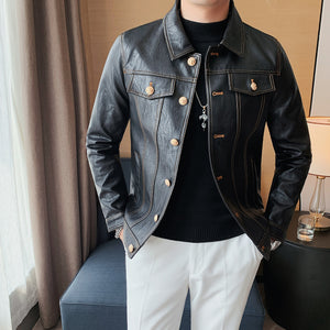 Lapel Cropped Motorcycle PU Leather Jacket