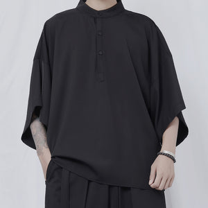 Loose Stand Collar Half Sleeve Shirt