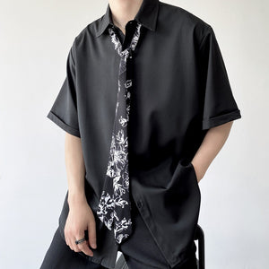 Printed Tie Short Sleeve Casual Shirt