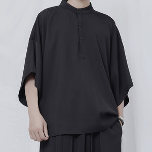 Loose Stand Collar Half Sleeve Shirt