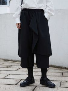 Asymmetric Layered Cropped Wide-Leg Pants