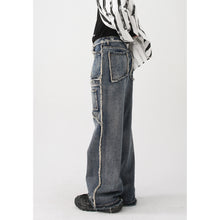 Load image into Gallery viewer, Vintage Distressed Wash Raw Edge Straight Leg Jeans
