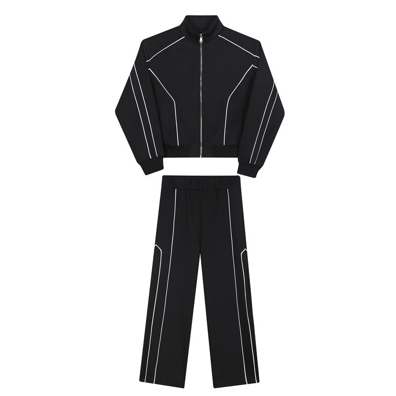 Casual Sports Suit Jacket Wide Leg Pants