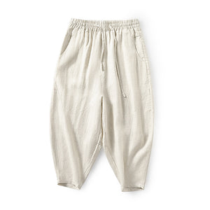 Cotton Linen Mid-Rise Baggy Pants