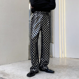 Sequin-paneled Plaid Trousers