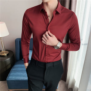 Solid Color Long Sleeve Slim Fit Shirt