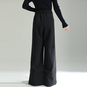 Casual Fleece Slit Straight-leg Pants