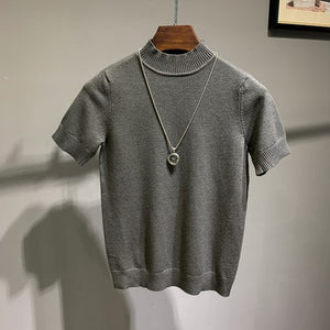 Half Turtleneck Knit Short Sleeve T-Shirt