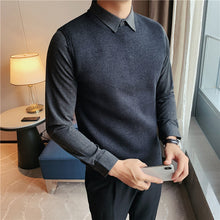 Load image into Gallery viewer, Fake Two Piece Shirt Collar Slim Sweater
