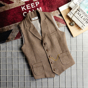 Retro Slim Fit Solid Color Suit Vest