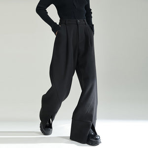 Casual Fleece Slit Straight-leg Pants