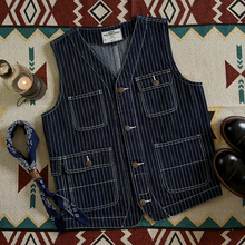 Load image into Gallery viewer, Striped Denim Multi-pocket Tooling Vest
