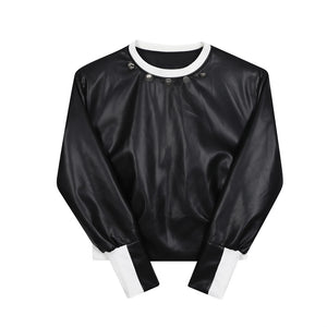 Short PU Leather Sweatshirt