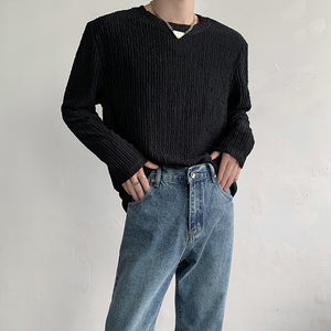 Textured Shoulder Pad Long Sleeve T-Shirt