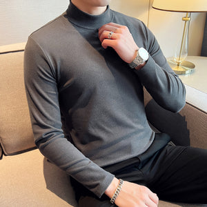 Slim Fit British Half Turtleneck Long Sleeve T-Shirt