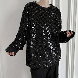 Rhombus Sequin Reflective Stage Show T-Shirt