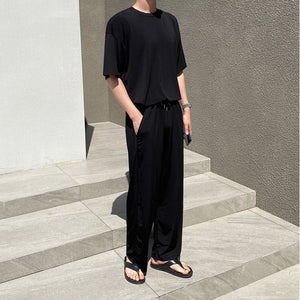 Thin Solid Short Sleeve T-Shirt And Pant Set