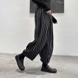 Dark Thick Striped Casual Pants