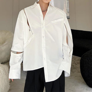 Irregular Zip Slits Shoulder Pads Long Sleeve Shirt