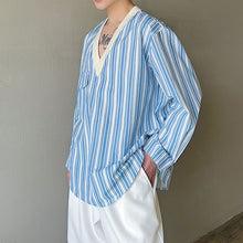 Load image into Gallery viewer, Blue Striped V-Neck Pullover Top
