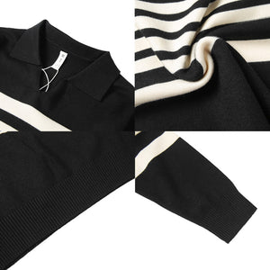 Striped Long-sleeve Knitted Polo Shirt