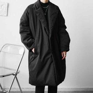 Dark Solid Color Mid-Length Thickened Coat