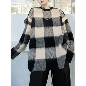 Contrasting Color Pullover Loose Sweater