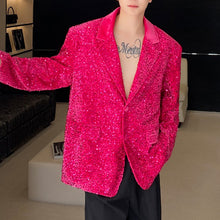 Load image into Gallery viewer, Sequined V-neck Shoulder Padded Lapel Blazer
