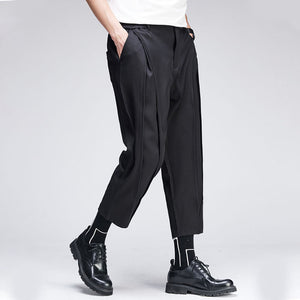 Contrast Slit Cut Loose Cropped Pants