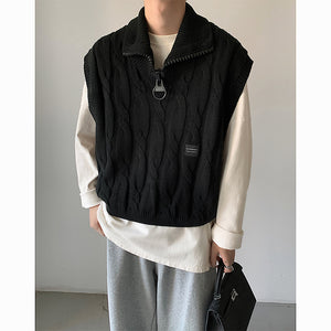 Winter Vintage Zip Turtleneck Knit Vest