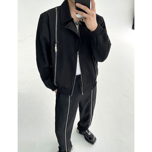 Black Multi-zip Lapel Jacket