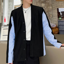 Load image into Gallery viewer, Striped Colorblock Casual Collarless Shirt Cardigan
