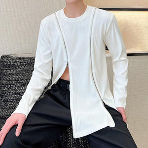 Slim Fit Double Zip Slit Long Sleeve T-Shirt