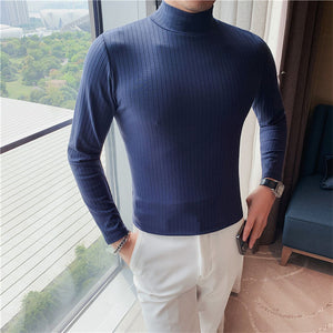 Half Turtleneck Slim Striped Long Sleeve Top