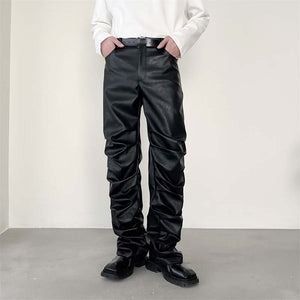 Dark Punk Folded Pile PU Pants